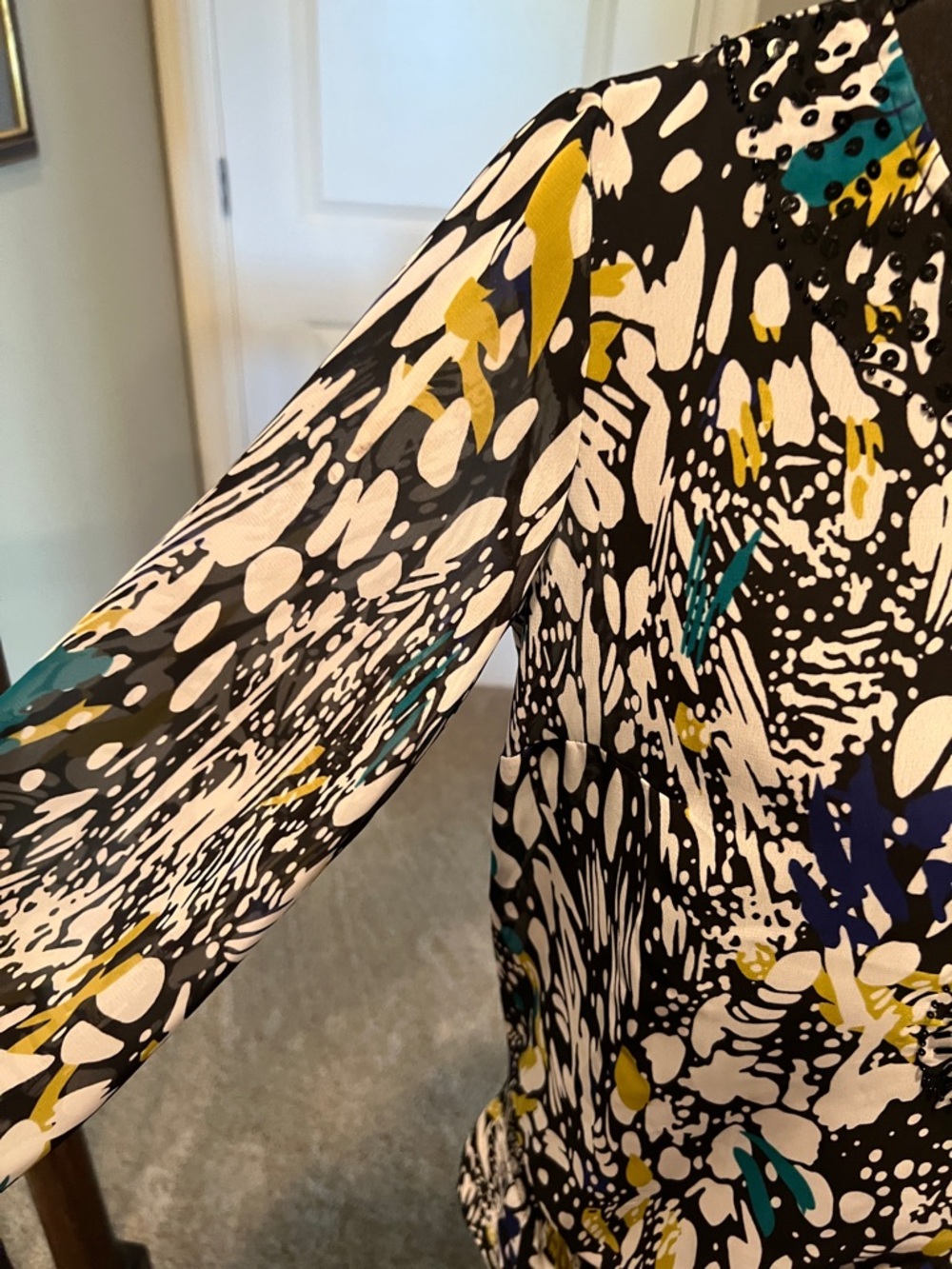 Fashion Bug Black Abstract Print Blouse with White, Yellow & Teal Accents - Picture 6 of 10